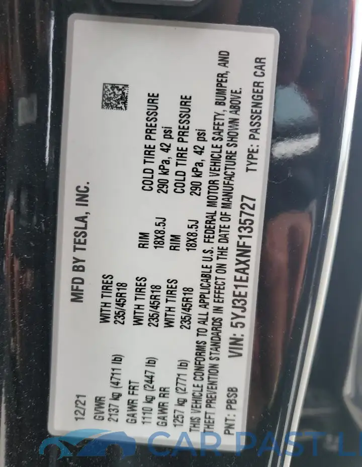5YJ3E1EAXNF135727# 12