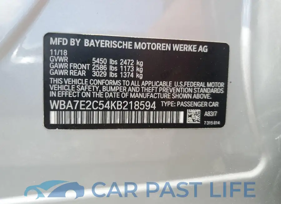 WBA7E2C54KB218594# 12