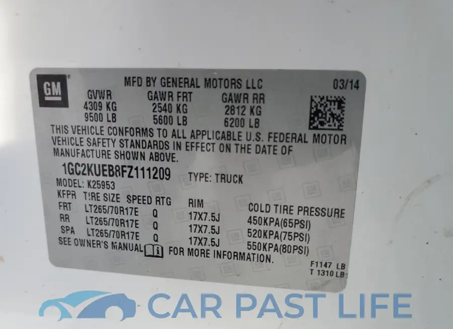 1GC2KUEB8FZ111209# 12