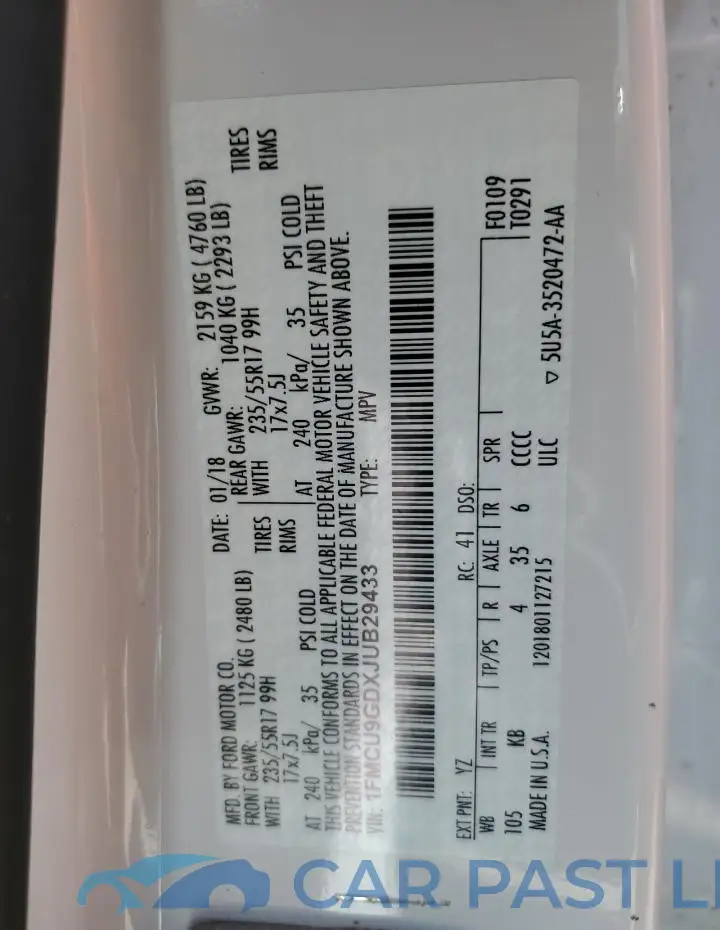 1FMCU9GDXJUB29433# 13