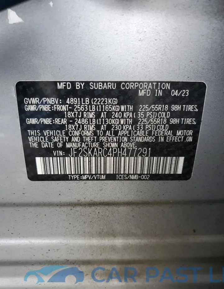 JF2SKARC4PH477291# 13