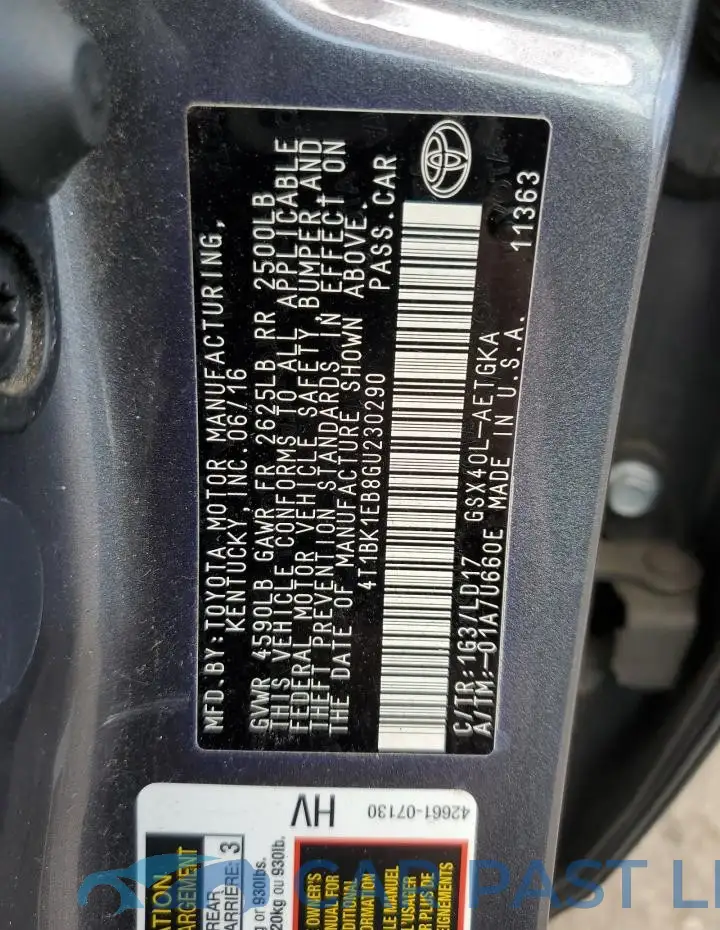 4T1BK1EB8GU230290# 12