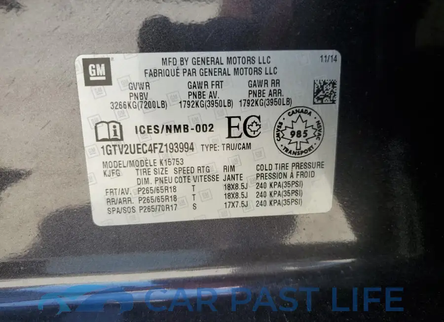 1GTV2UEC4FZ193994# 12