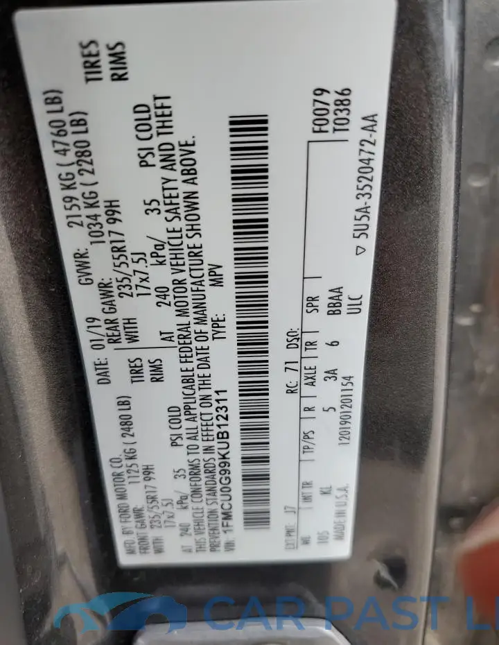 1FMCU0G99KUB12311# 13