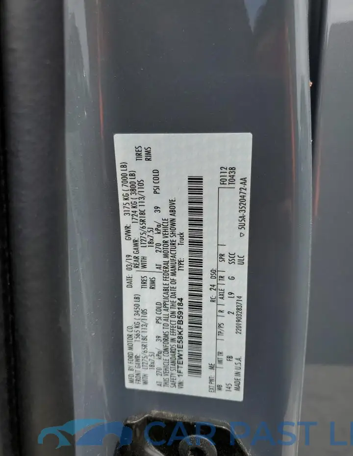 1FTEW1E58KFB59184# 12
