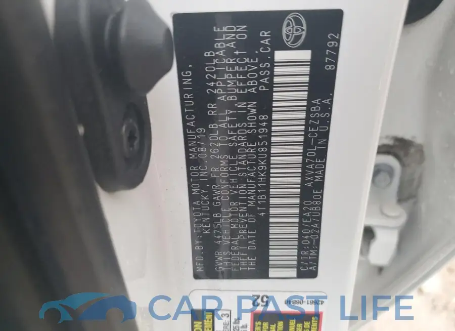 4T1B11HK9KU851948# 12