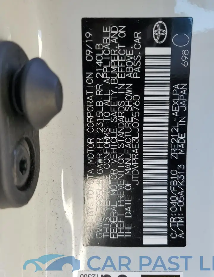 JTDVPRAE3LJ075760# 12