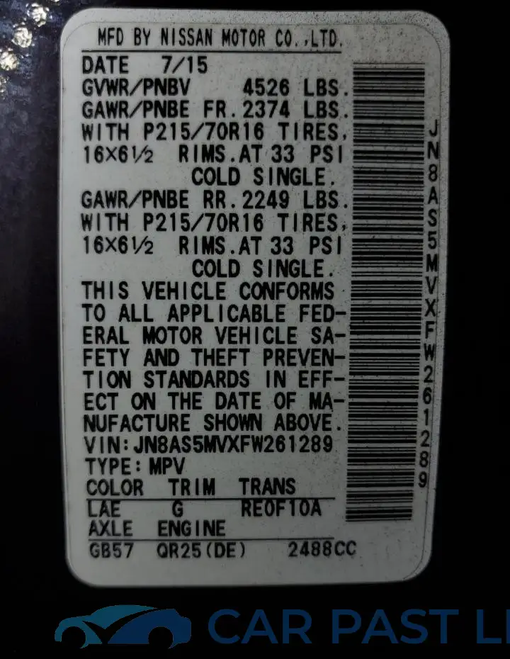 JN8AS5MVXFW261289# 13