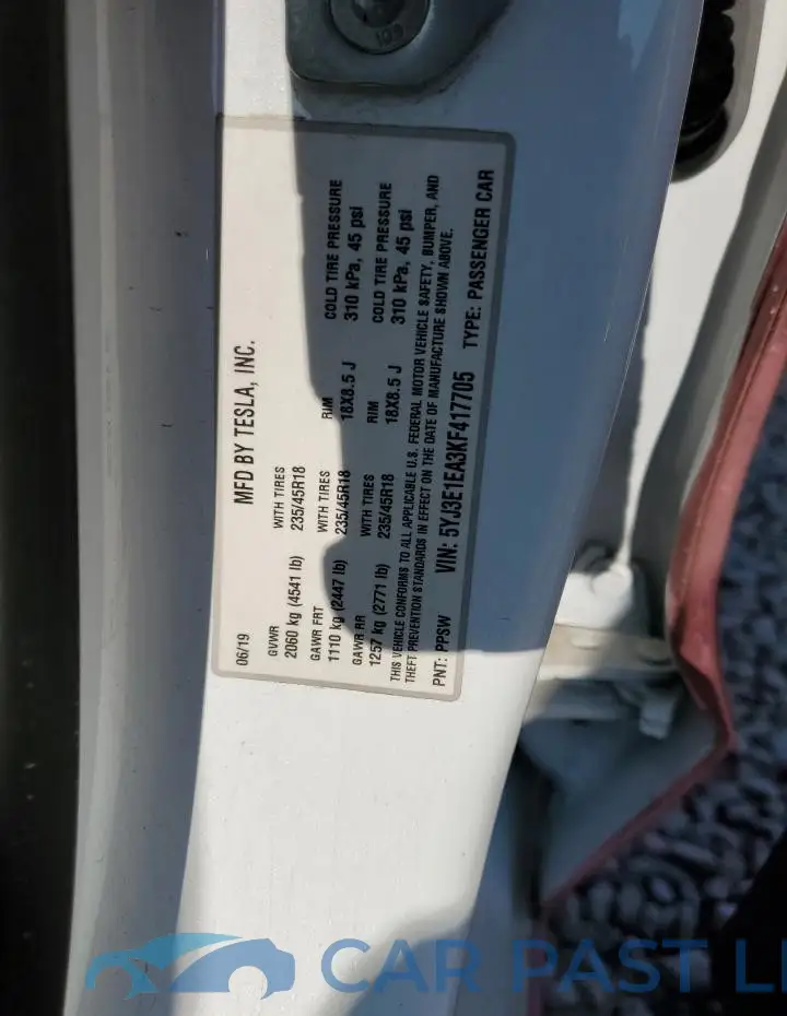 5YJ3E1EA3KF417705# 12