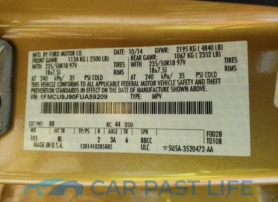 1FMCU9J90FUA59209# 13