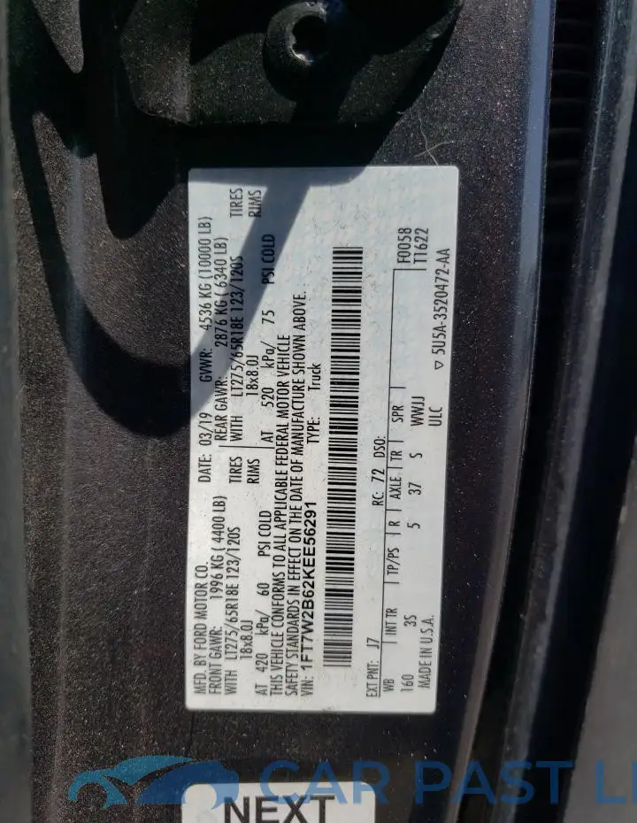 1FT7W2B62KEE56291# 12