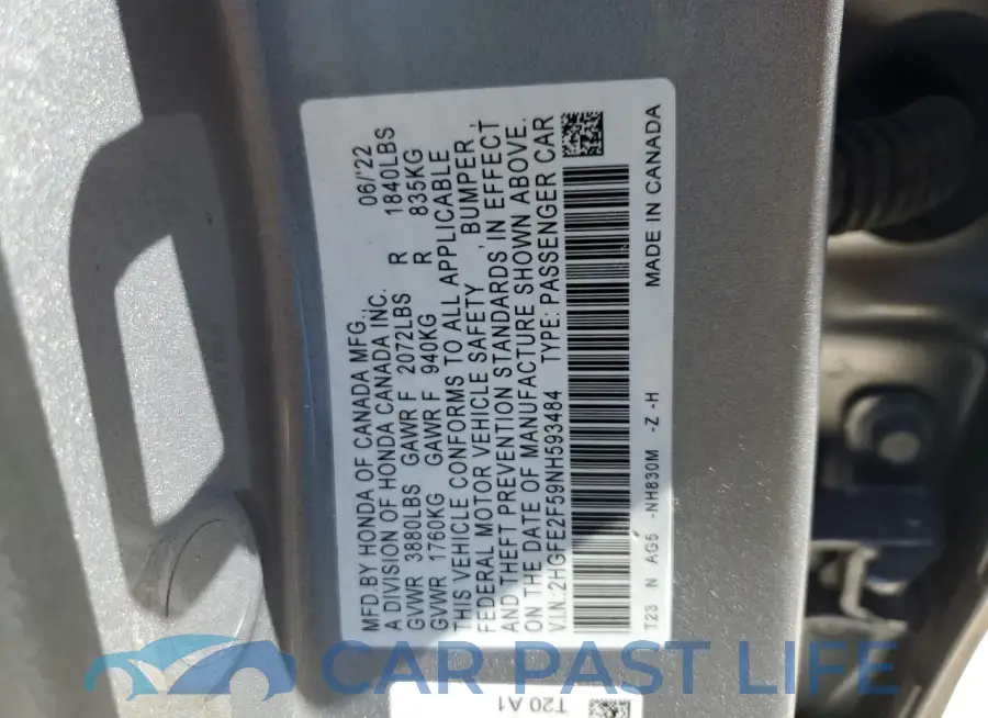 2HGFE2F59NH593484# 12