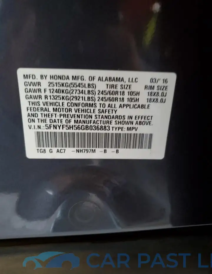 5FNYF5H56GB036883# 12