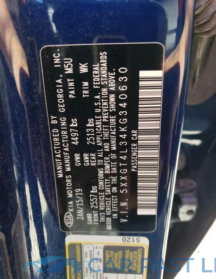 5XXGT4L34KG340630# 12