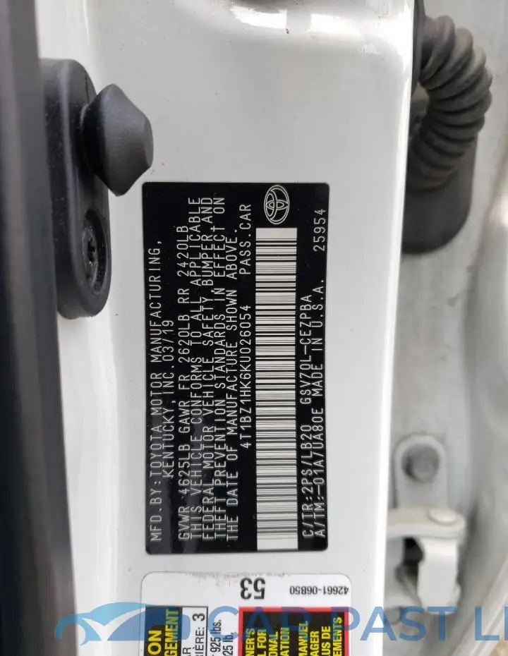 4T1BZ1HK6KU026054# 12