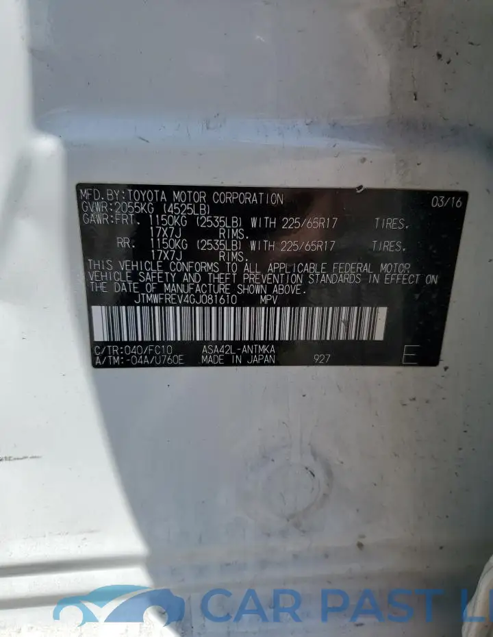 JTMWFREV4GJ081610# 13