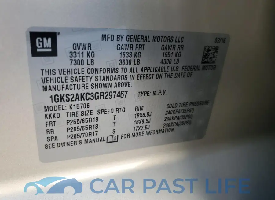 1GKS2AKC3GR297467# 13