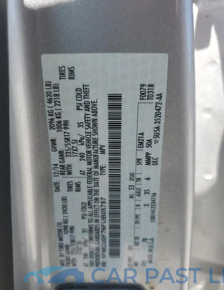 1FMCU0F76FUB05757# 12