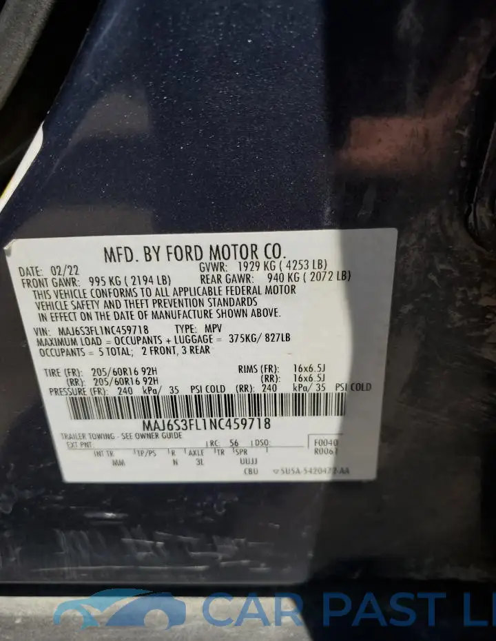 MAJ6S3FL1NC459718# 13