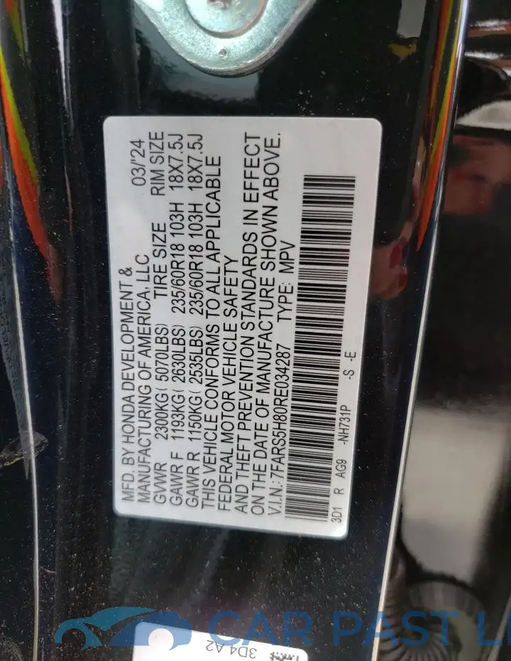 7FARS5H80RE034287# 14