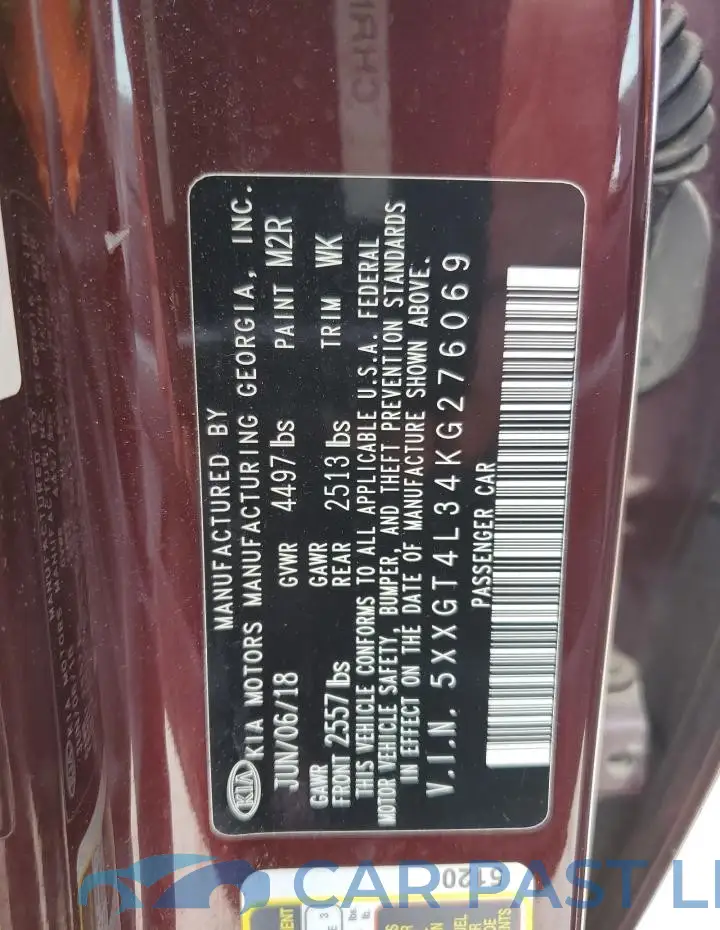 5XXGT4L34KG276069# 12