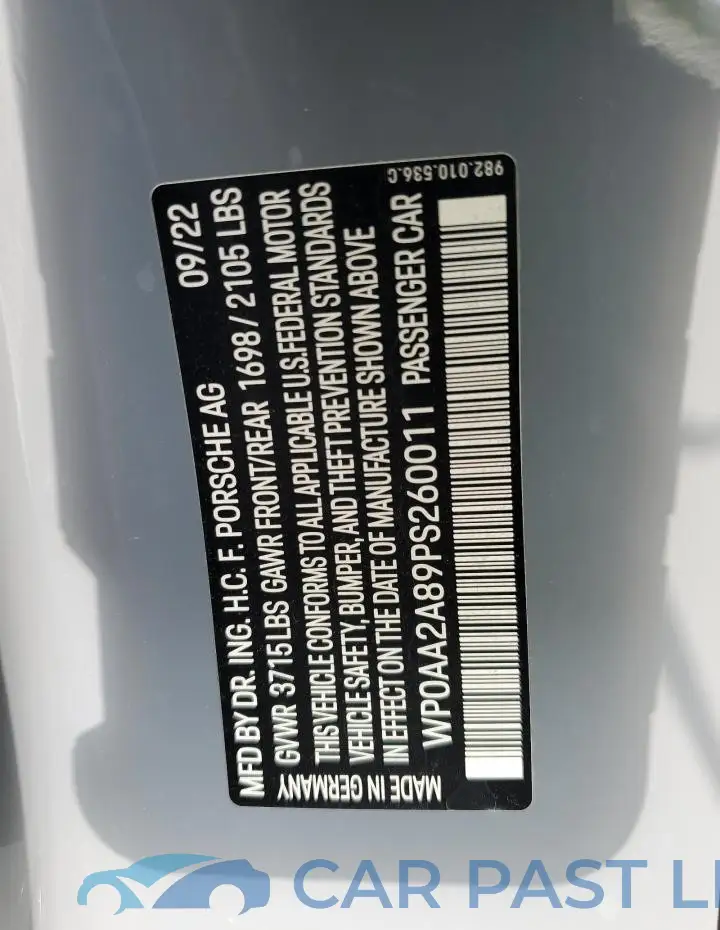WP0AA2A89PS260011# 12