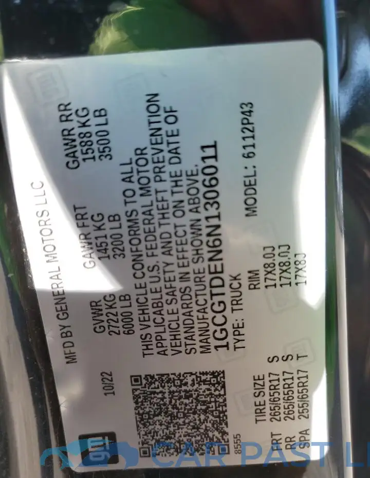 1GCGTDEN6N1306011# 12