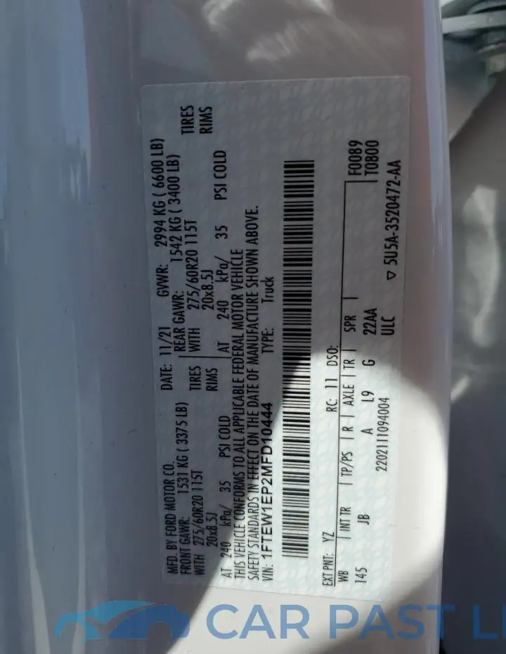 1FTEW1EP2MFD10444# 12