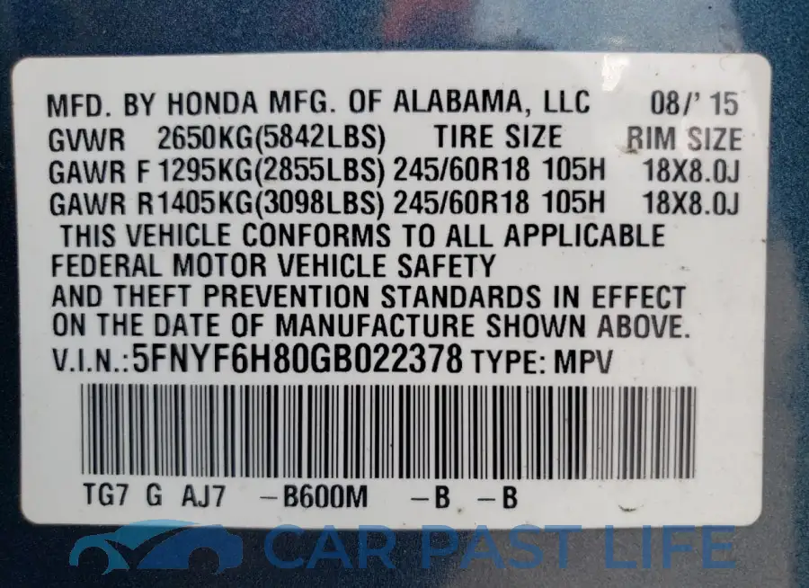 5FNYF6H80GB022378# 13