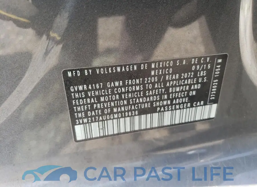 3VW217AU0GM019636# 12