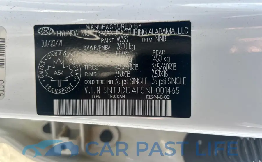 5NTJDDAF5NH001465# 10
