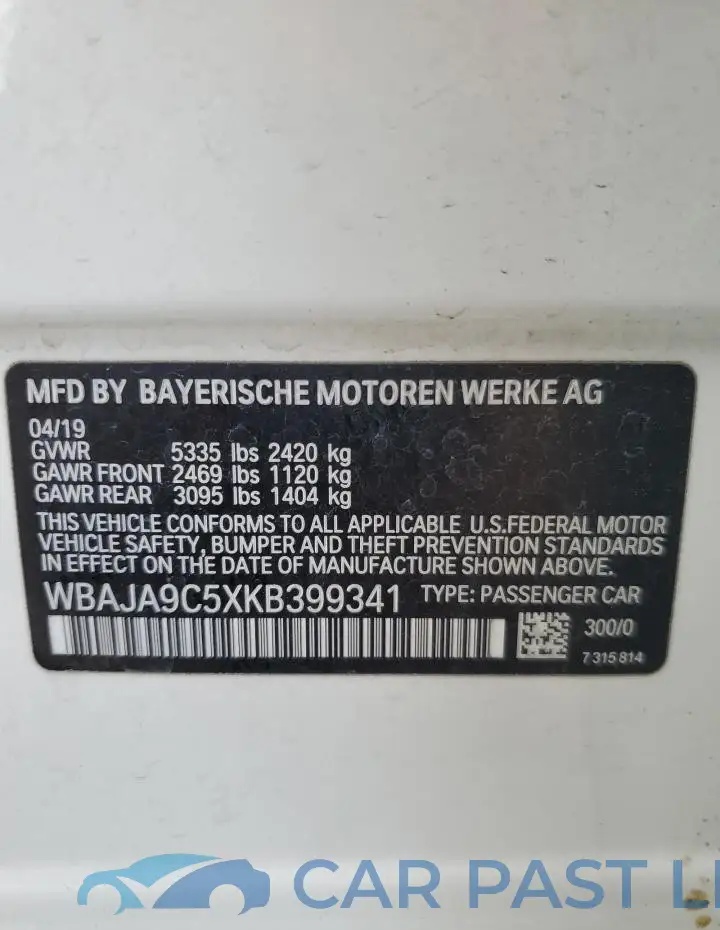 WBAJA9C5XKB399341# 12