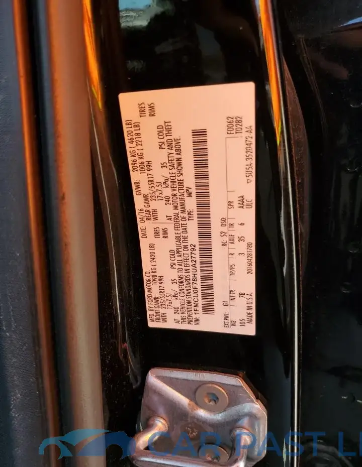 1FMCU0F78HUA27792# 12