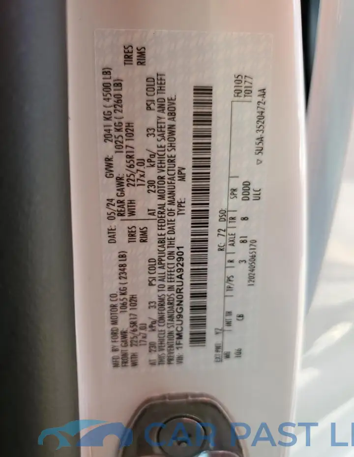 1FMCU9GN0RUA92901# 12