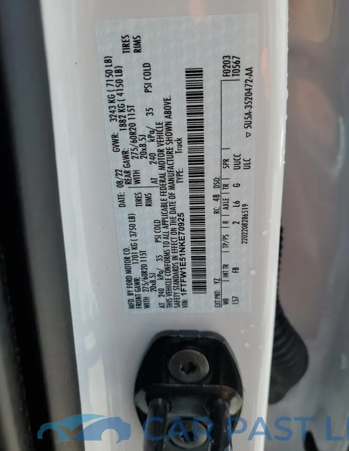 1FTFW1E51NKE70925# 12
