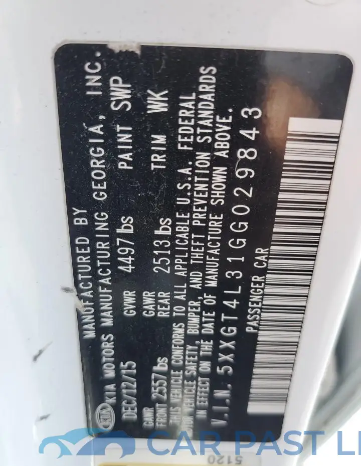 5XXGT4L31GG029843# 12