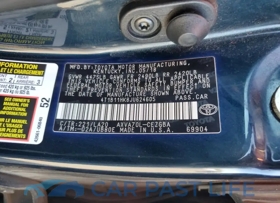 4T1B11HK8JU624605# 12