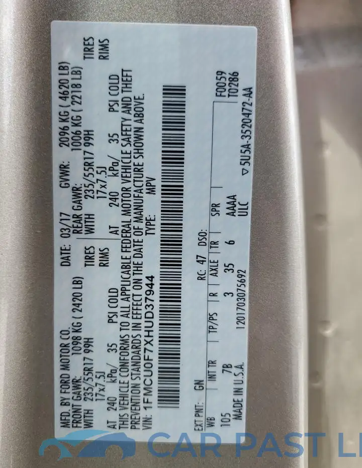1FMCU0F7XHUD37944# 12