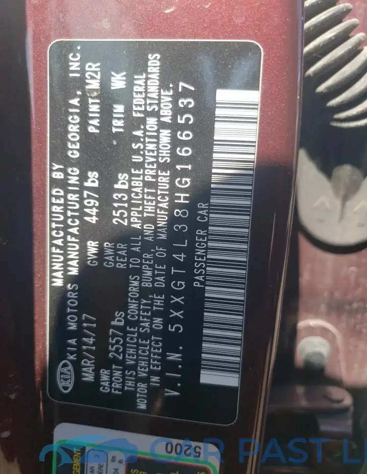 5XXGT4L38HG166537# 13