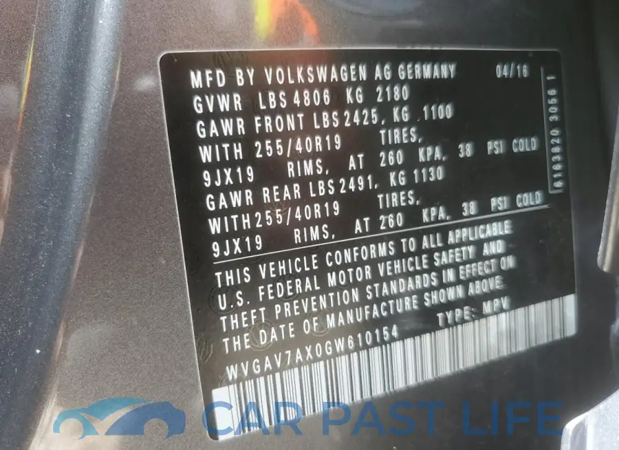 WVGAV7AX0GW610154# 13