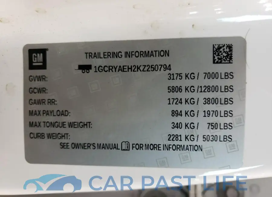 1GCRYAEH2KZ250794# 12