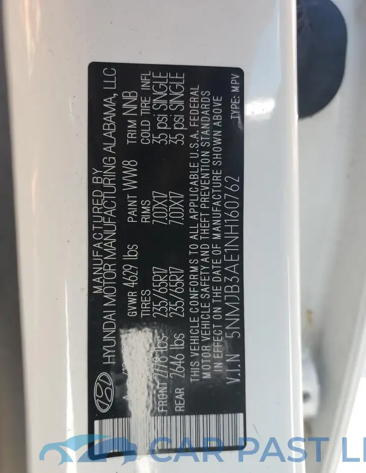5NMJB3AE1NH160762# 13