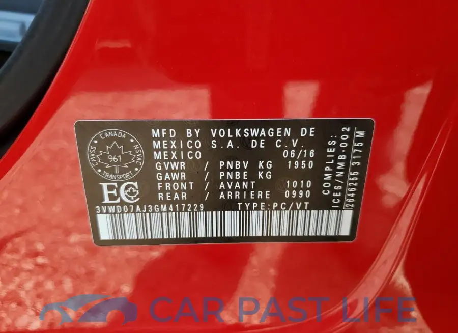 3VWD07AJ3GM417229# 12