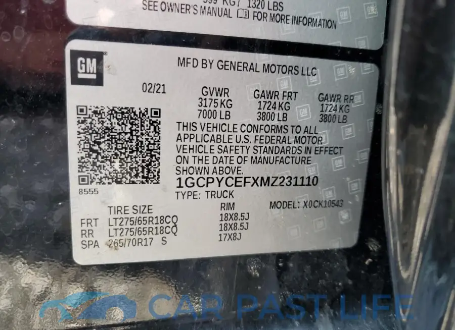 1GCPYCEFXMZ231110# 12