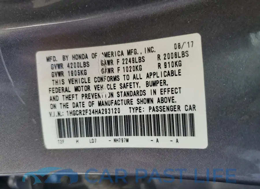 1HGCR2F34HA293120# 12
