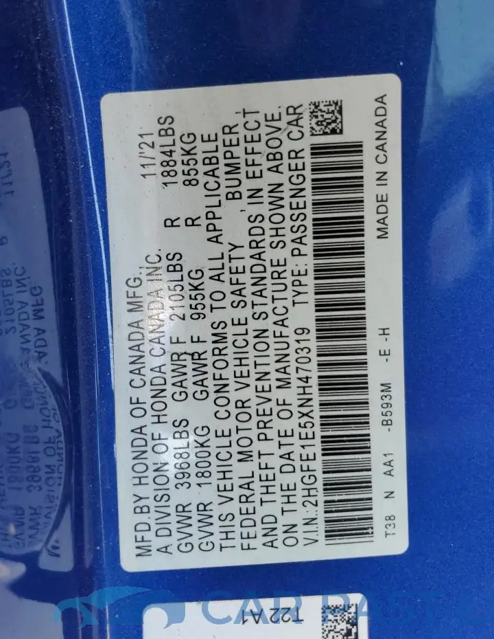 2HGFE1E5XNH470319# 12