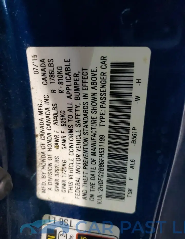 2HGFG3B86FH531199# 12