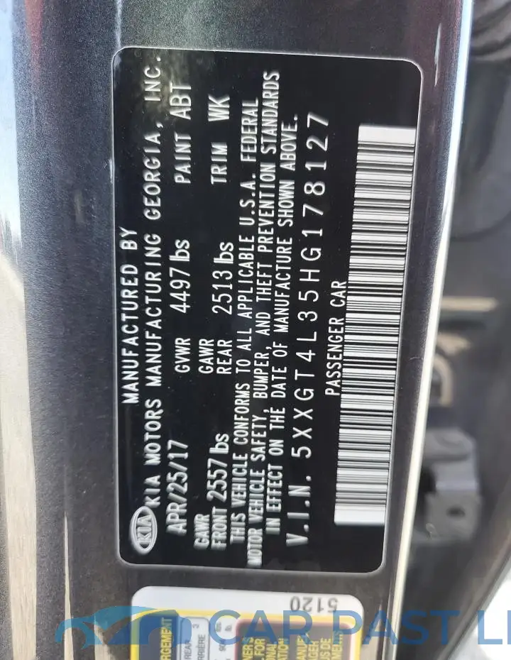 5XXGT4L35HG178127# 12