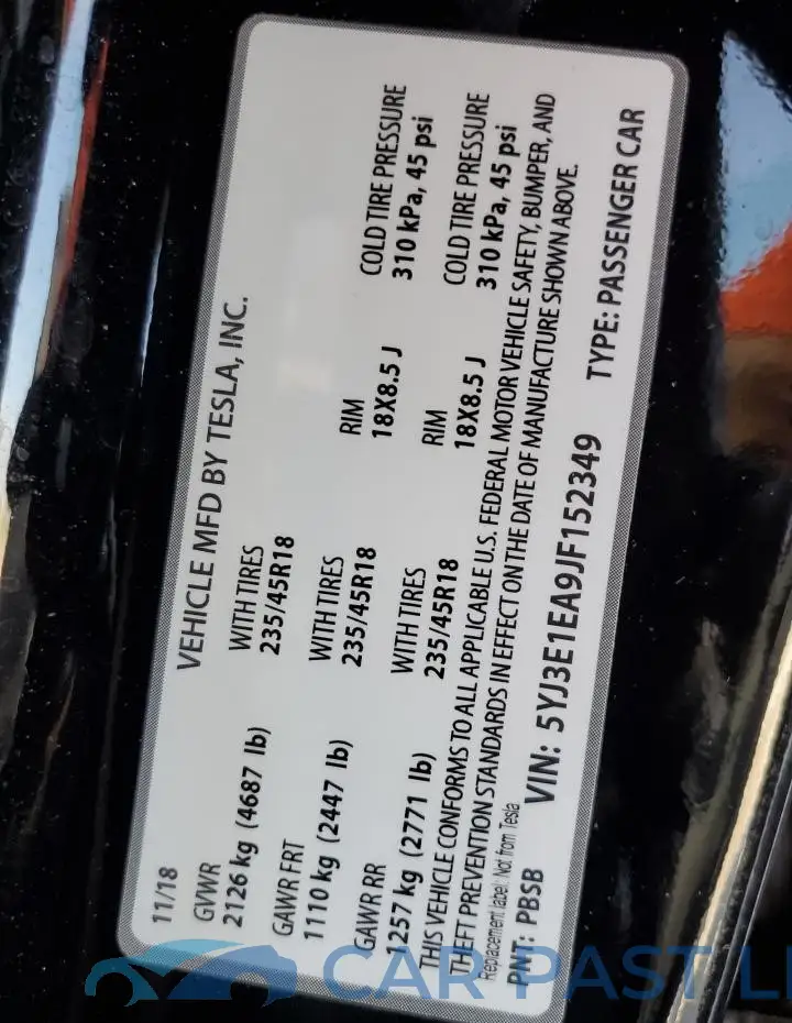 5YJ3E1EA9JF152349# 12