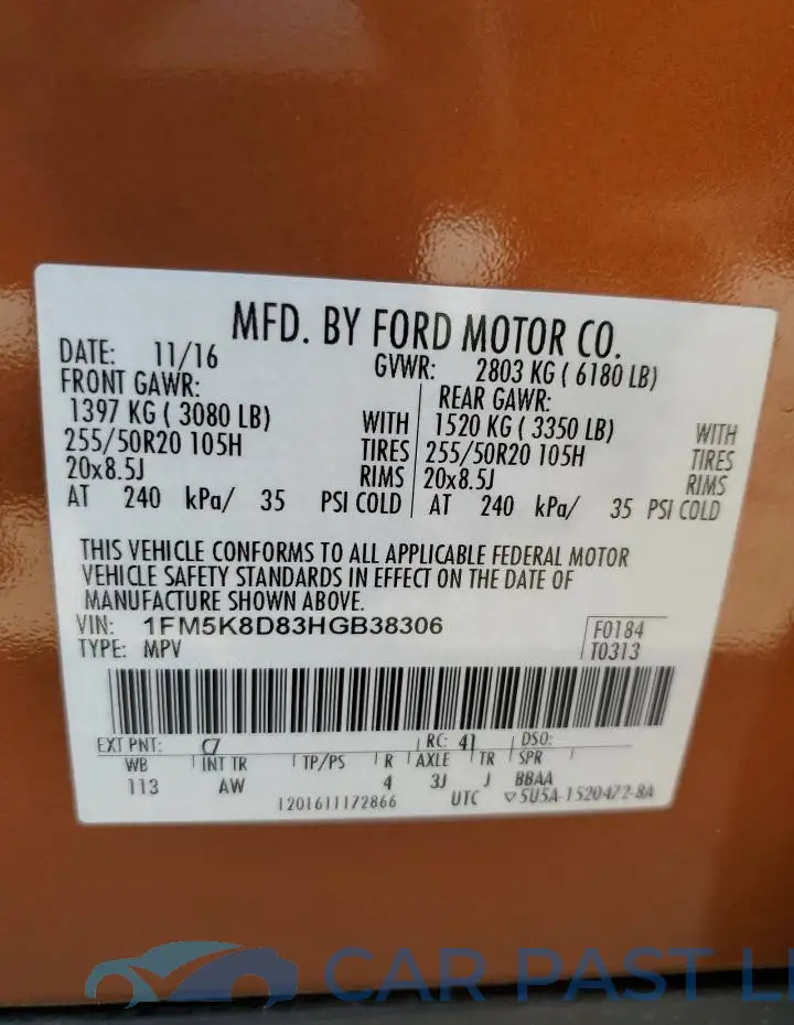 1FM5K8D83HGB38306# 13